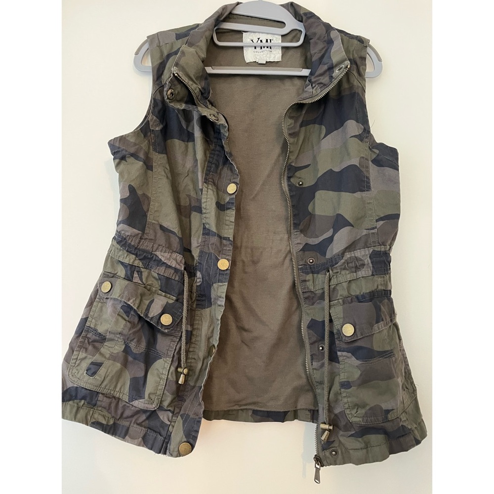 YMI Camo Zip Vest Green Pockets Drawstring Pockets Utility Y2K Womens Size Small
